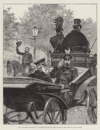 The late German Emperor in his Carriage, with the Crown Prince, in the Unter den Linden, Berlin by Richard Caton Woodville junior